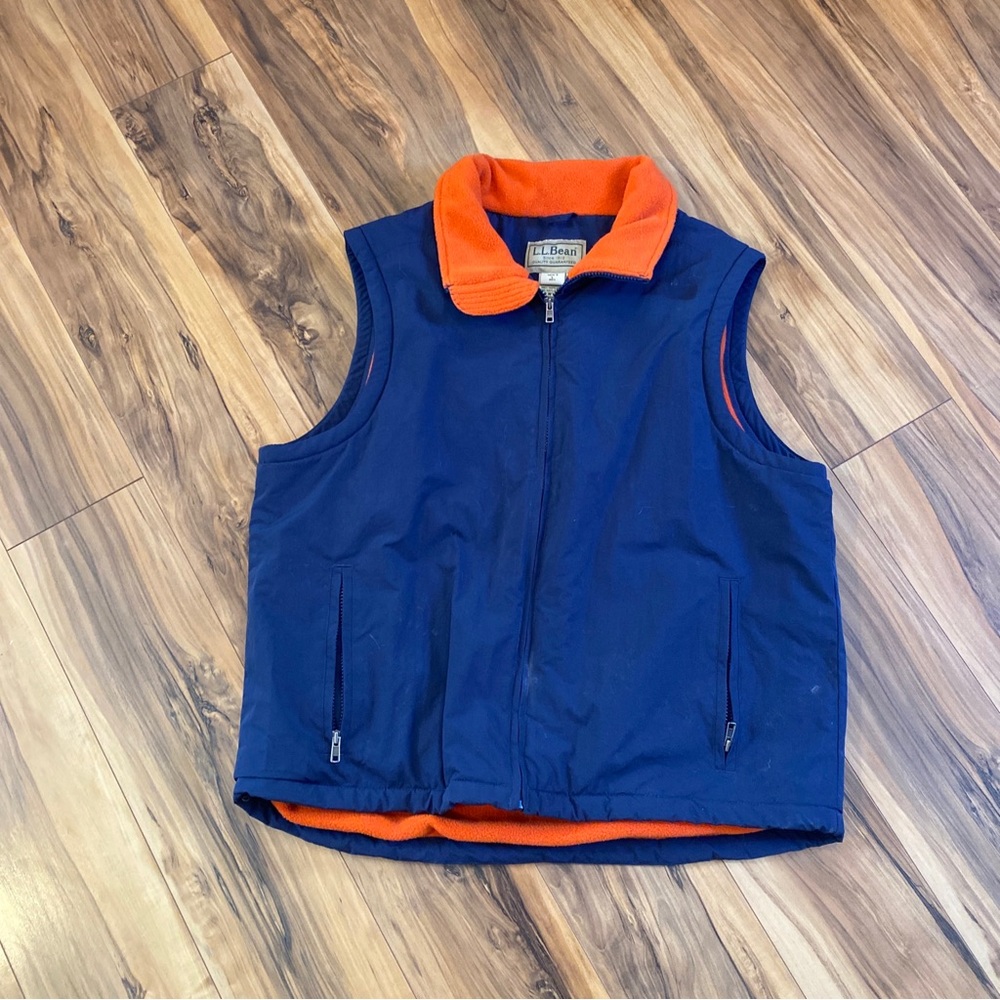 LL Bean Gilet Mens Large Blue Vest Zip Fleece Lined Body Warmer Outdoors Vintage